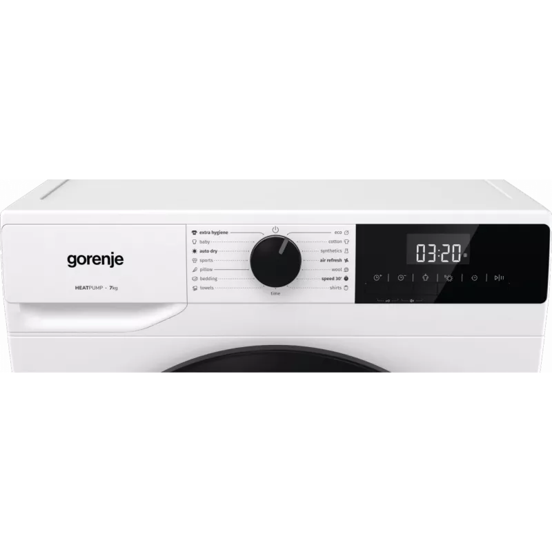 Gorenje džiovyklė | D2HNE7E | Energijos efektyvumo klasė E | Pakrovimas iš priekio | 7 kg | Šilumos siurblys | LED | Gylis 51 cm | Balta