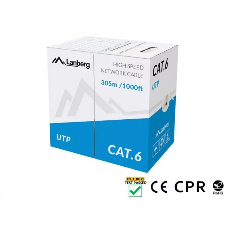LANBERG tinklo kabelis Cat6 U/UTP LCU6-11CU-0305-S, 305 m, 23 AWG, pilkas, HDPE apvalkalas