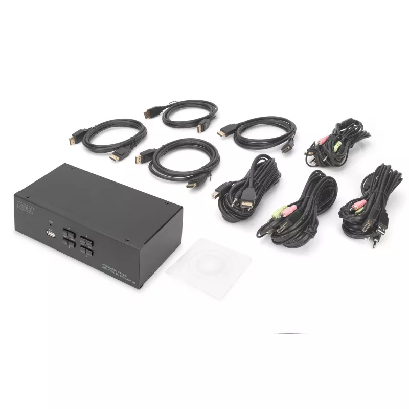 DIGITUS KVM jungiklis, 4 prievadų, dviejų ekranų, 4K, DisplayPort®