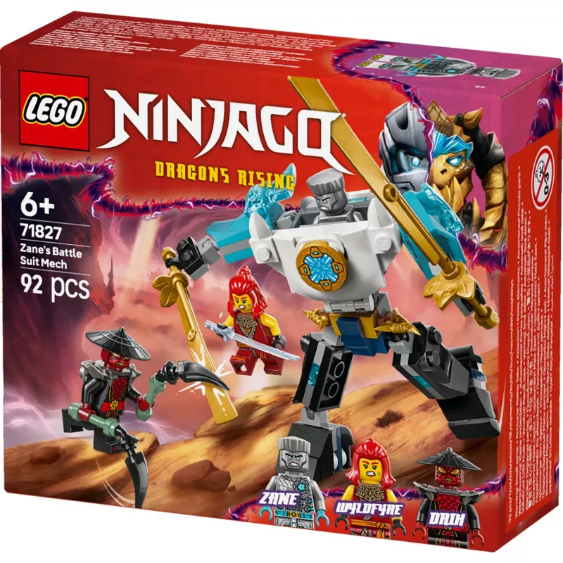 LEGO NINJAGO rinkinys 71827 Zane's Battle Suit Mech, 92 dalys, 2 minifigūrėlės, aukštis 100 mm, amžius 6+