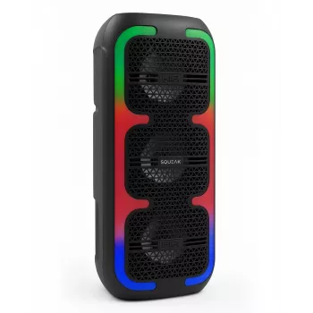 Nešiojamas stereofoninis garsiakalbis SQUEAK SQ1009 — Bluetooth 5.3, 45 W RMS, 10 val. baterija, FM, USB, AUX, LED, 1800 mAh, juodas