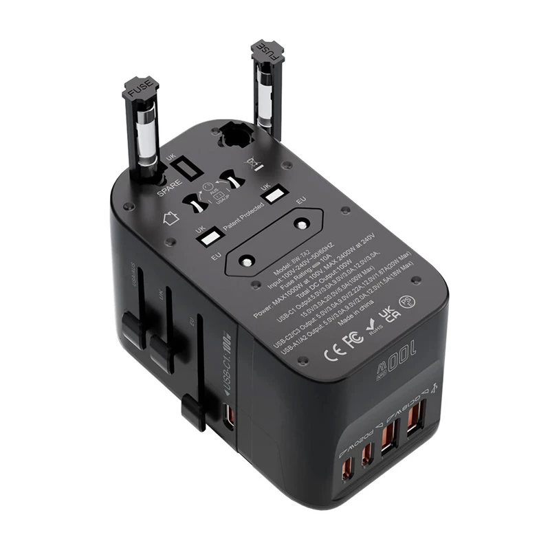 Keliautojų adapteris BlitzWolf BW-TA2 5-in-1 su 2×USB Power Delivery 100W, kelių formatų lizdas