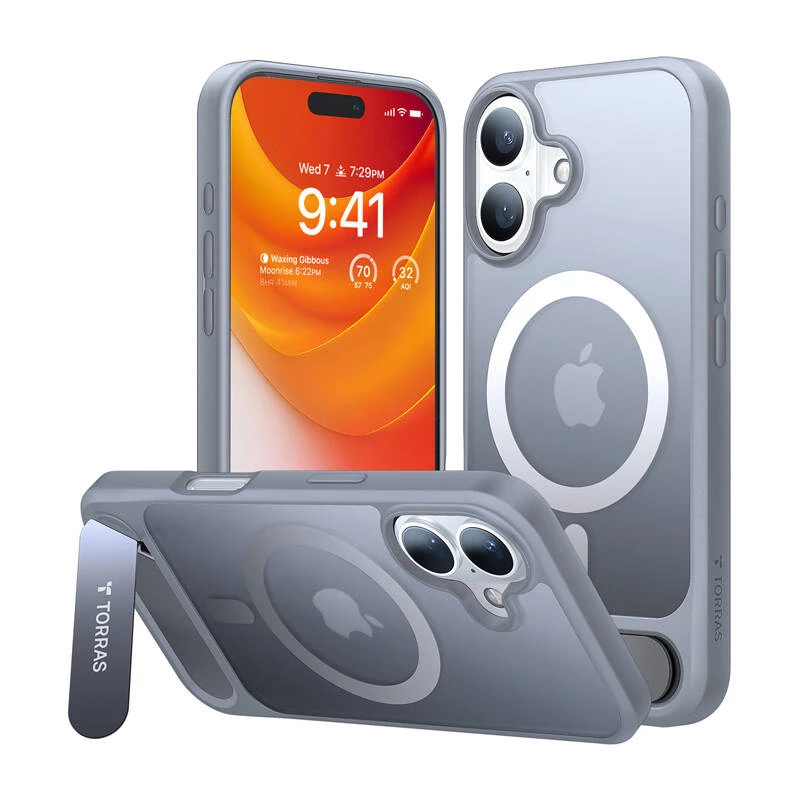 Dėklas Torras Pstand Series, skirtas iPhone 16 Plus (Titanio pilkumo)