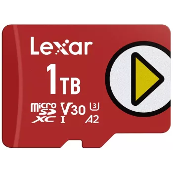MicroSDXC atminties kortelė Lexar 1 TB UHS‑I Class 10 U3 V30 skaitymas 205 MB/s rašymas 140 MB/s (raudona)