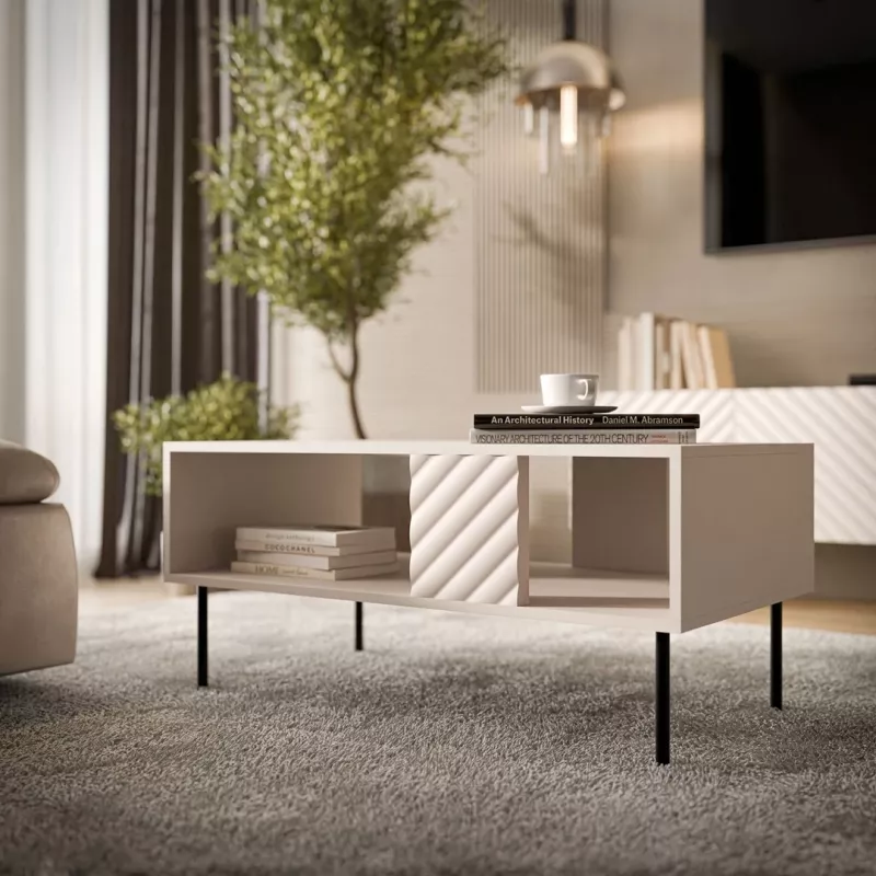 Kavos staliukas Cama LUCCA suoliukas/staliukas 100x55x46 smėlio spalvos, stačiakampis pilkas viršus