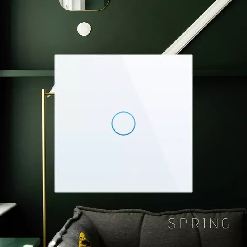 Spring jutiklinis sieninis jungiklis 3-jų grupių baltas stiklas — modelis 0713239861679