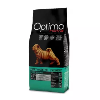 Sausas šunų maistas Optimanova Puppy Digestive Rabbit & Potato 12 kg – šuniukų mišinys virškinimui palaikyti