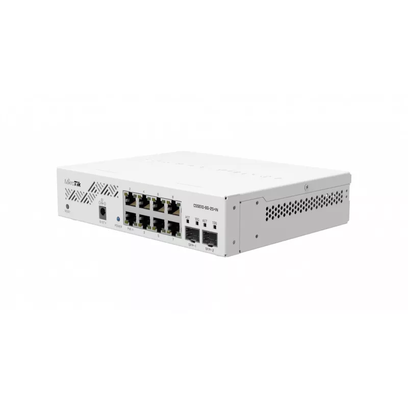 Tinklo komutatorius MikroTik CSS610-8G-2S+IN — 8x Gigabit RJ-45, 2x SFP+ 10G, PoE, 12–57V įvestis