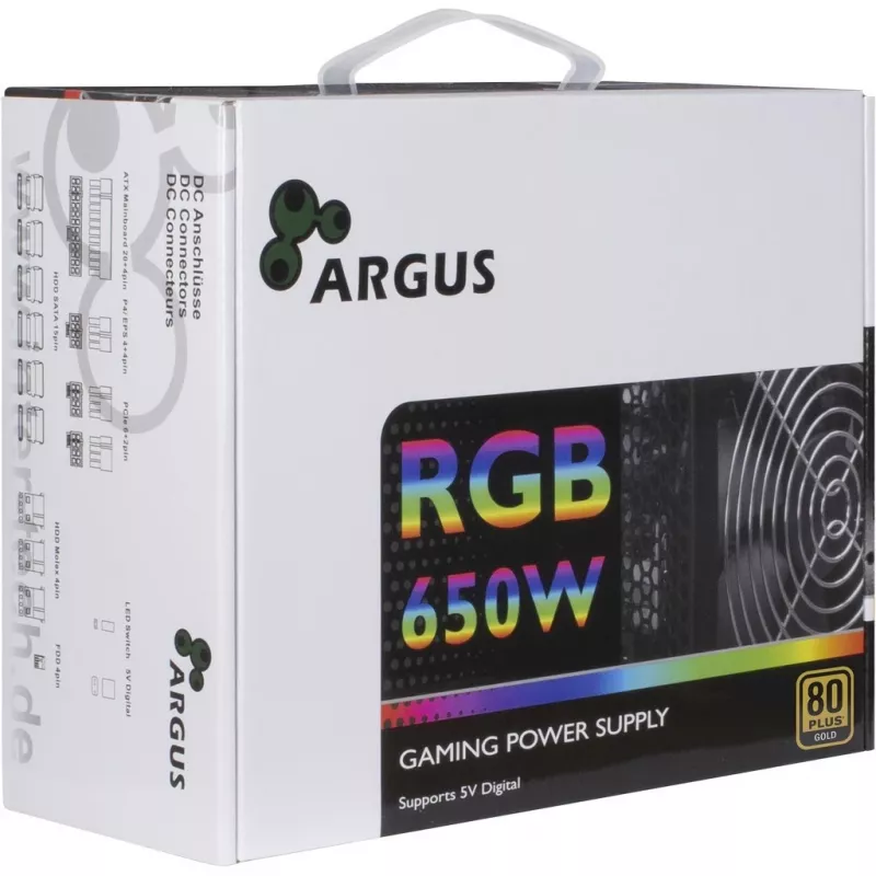 Inter-Tech Argus RGB-650W CM II maitinimo blokas 20+4 kontaktų ATX ATX juodas
