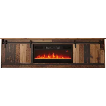 TV spintelė Cama Meble GRANERO su židinio spintele, 2000×567×350 mm, medžio drožlių plokštė / MDF, 2 stumdomos durys, sendinto medžio imitacijos matinis