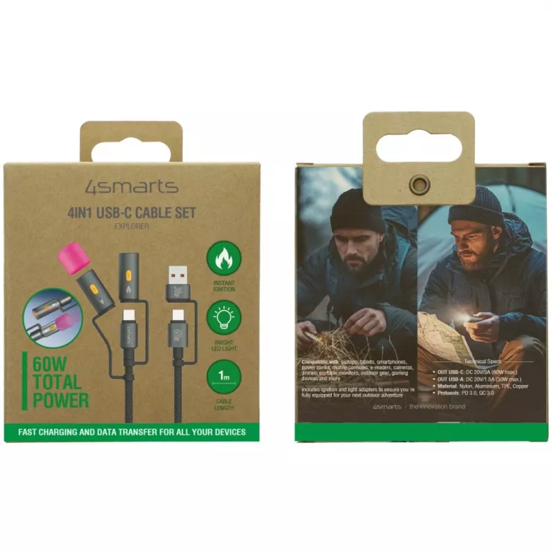 USB laidas 4smarts 541060 USB 2.0 1m USB C juoda pilka