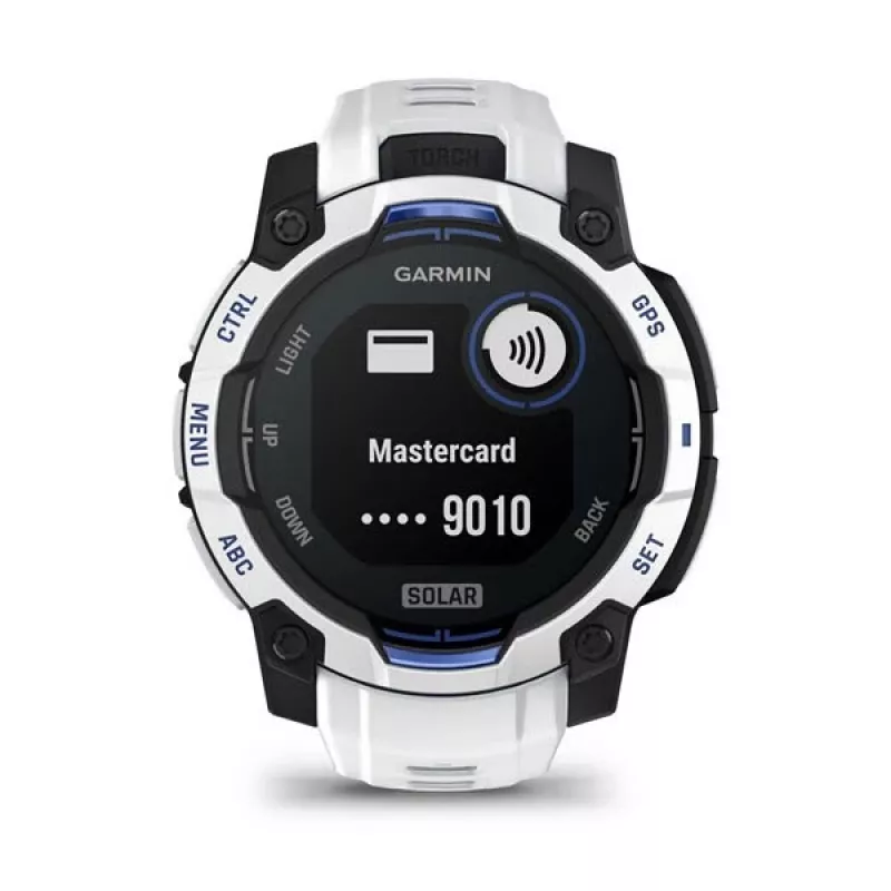 Išmanusis laikrodis GARMIN Instinct 2 45 mm, MIP 0,9 colio (176×176), GPS, saulės energija, silikoninis dirželis mėlynas/baltas