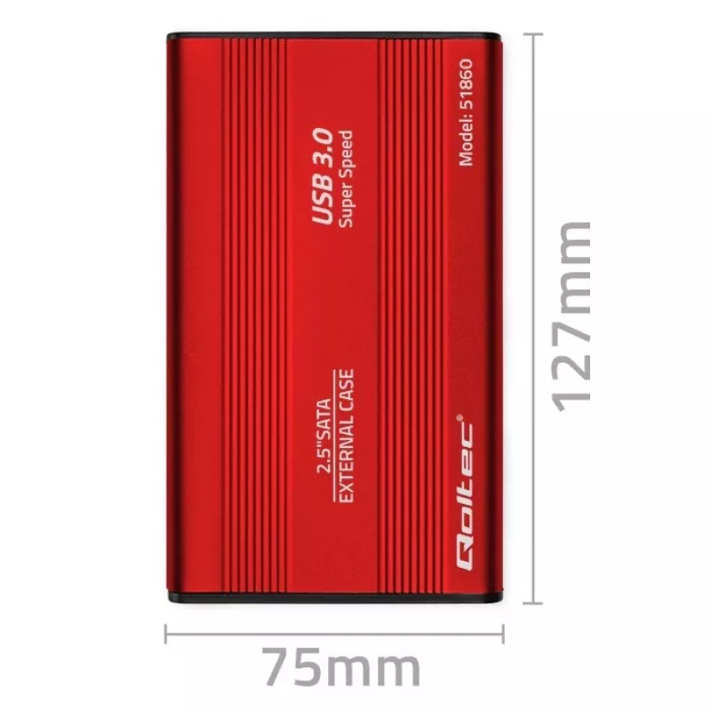 HDD/SSD dėklas QOLTEC 51860 2,5 colio SATA III diskams, USB Type-A, 5 Gbit/s, aliuminis, raudonas
