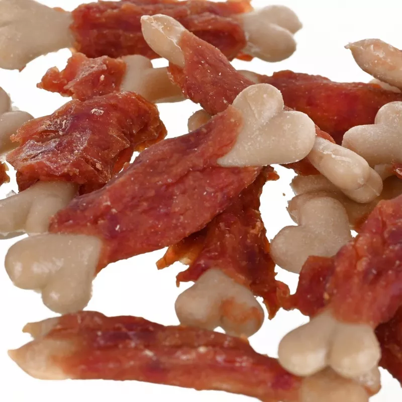 Šunų skanėstai PETITTO antienos ir kalcio kubeliai, 500 g — natūralūs suaugusių šunų skanėstai, baltymai 24%, riebalai 2,5%