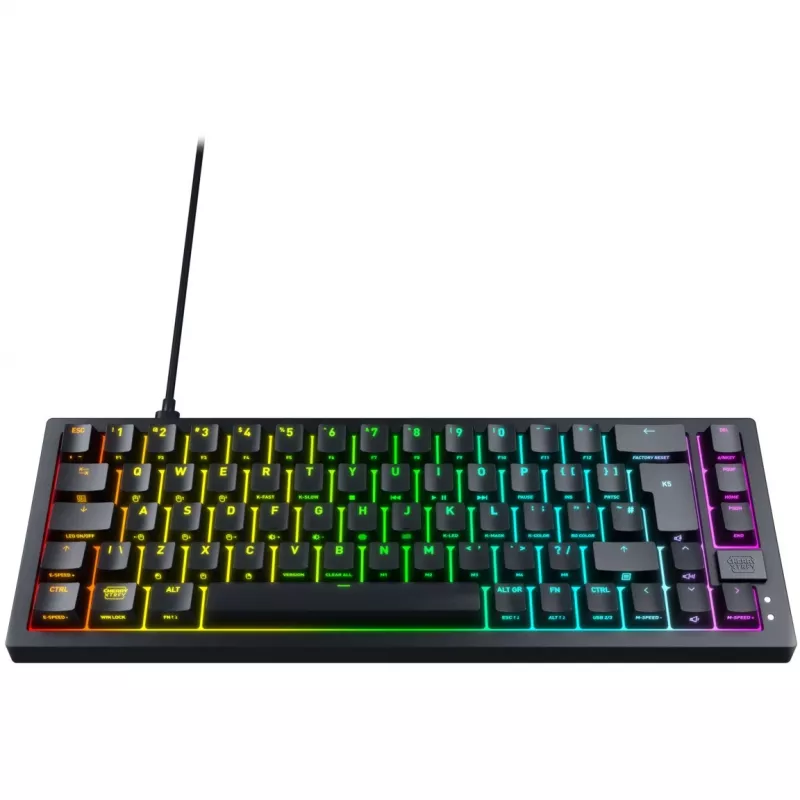 CHERRY K5V2 Kompaktiška klaviatūra, skirta žaidimams, USB, QWERTY, anglų k., juoda, 67 klavišai, RGB LED