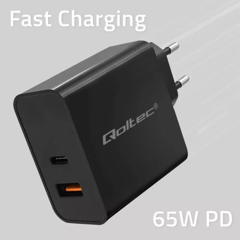 Qoltec 52380 Super Quick PD Charger | 1xUSB-C | 1xUSB | 65W | 5-20V | 1.5-3.25A | Juoda