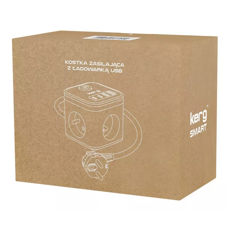 Kištukinis lizdas Kerg SMART su 3 lizdais ir 4 USB (USB-A + USB-C), 1,5 m kabeliu, 16A/250V