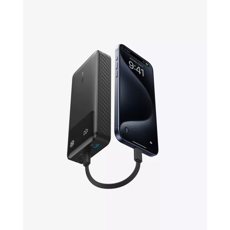 Išorinė baterija su USB-C kabeliu 20000 mAh 30 W juoda