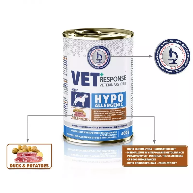 VET RESPONSE Hypoallergenic Duck - šlapias šunų maistas - 400g
