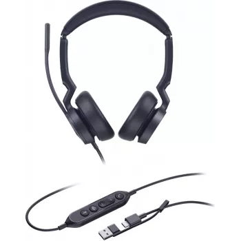 Headset Yealink UH46 Dual Teams USB-C/A — laidinės USB ausinės su dvigubu ryšiu kompiuteriui ir mobiliems, sertifikuotos Microsoft Teams, su triukšmą mažinančiu mikrofonu