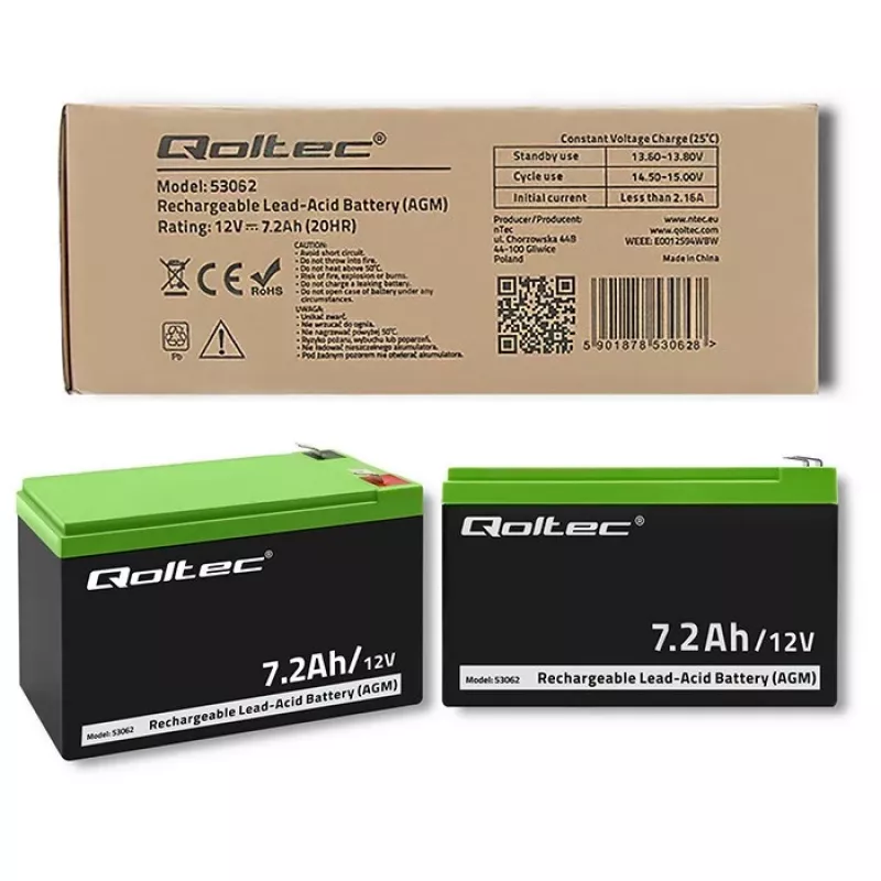 Qoltec 53062 AGM baterija | 12V | 7,2 Ah | maks. 108A