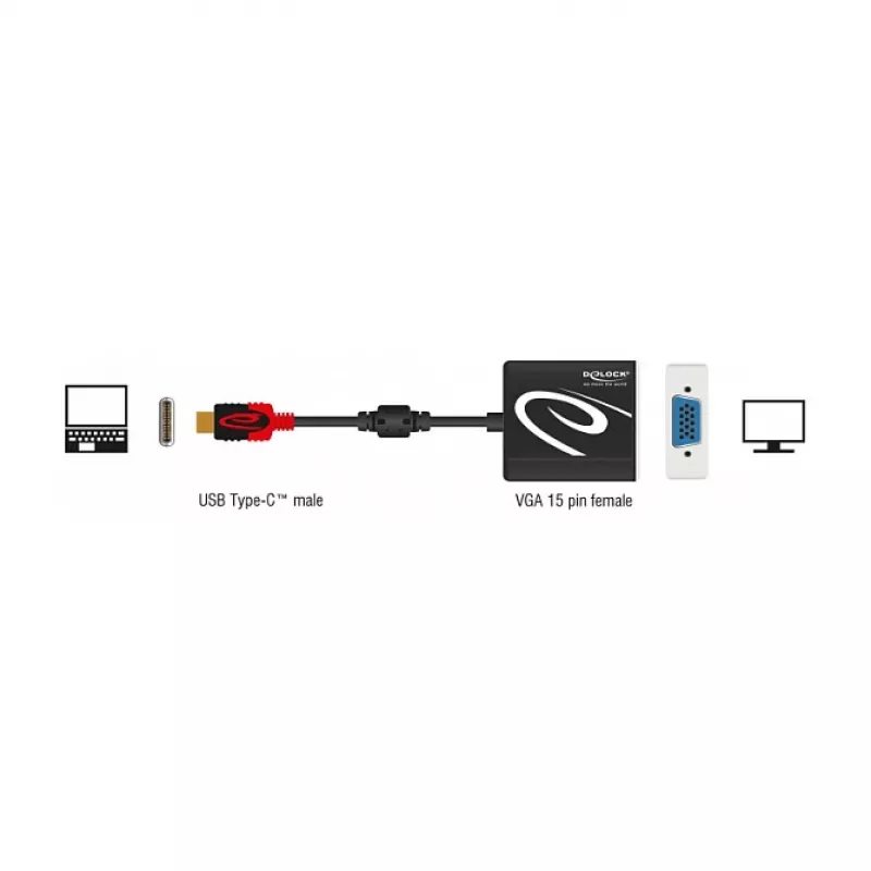 Vaizdo kabelio adapteris DeLOCK 62994 USB Type-C į VGA 0,2 m juodas
