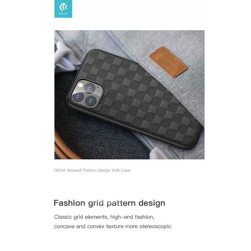 Apsauginis minkštas dėklas Devia Woven2, skirtas iPhone 11 Pro Max, austos tekstūros, juodas