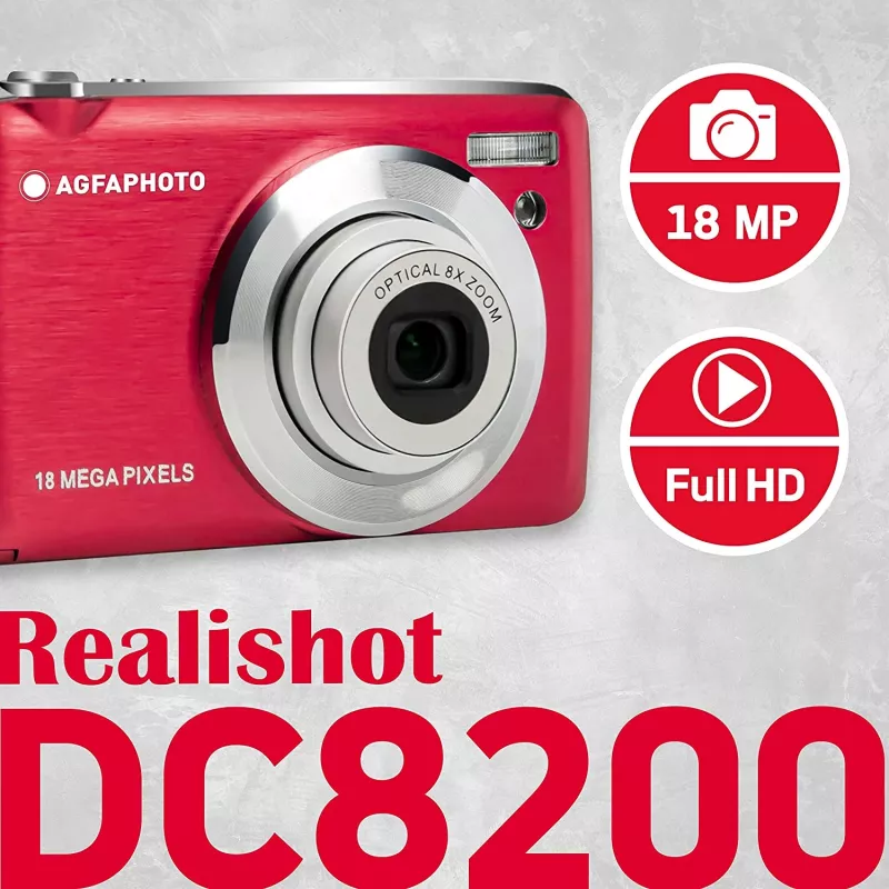 AgfaPhoto Compact Realishot DC8200 1/3.2 Kompaktiška kamera 18 MP CMOS 4896 x 3672 pikseliai Raudona (DC8200RD)