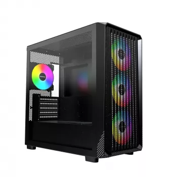 Montech X5M (B) Micro Tower PC korpusas — Micro‑ATX/Mini‑ITX, 3x120mm priekyje, 1x120mm gale, palaiko ATX PSU, 2x3.5 colio + 4x2.5 colio, juoda