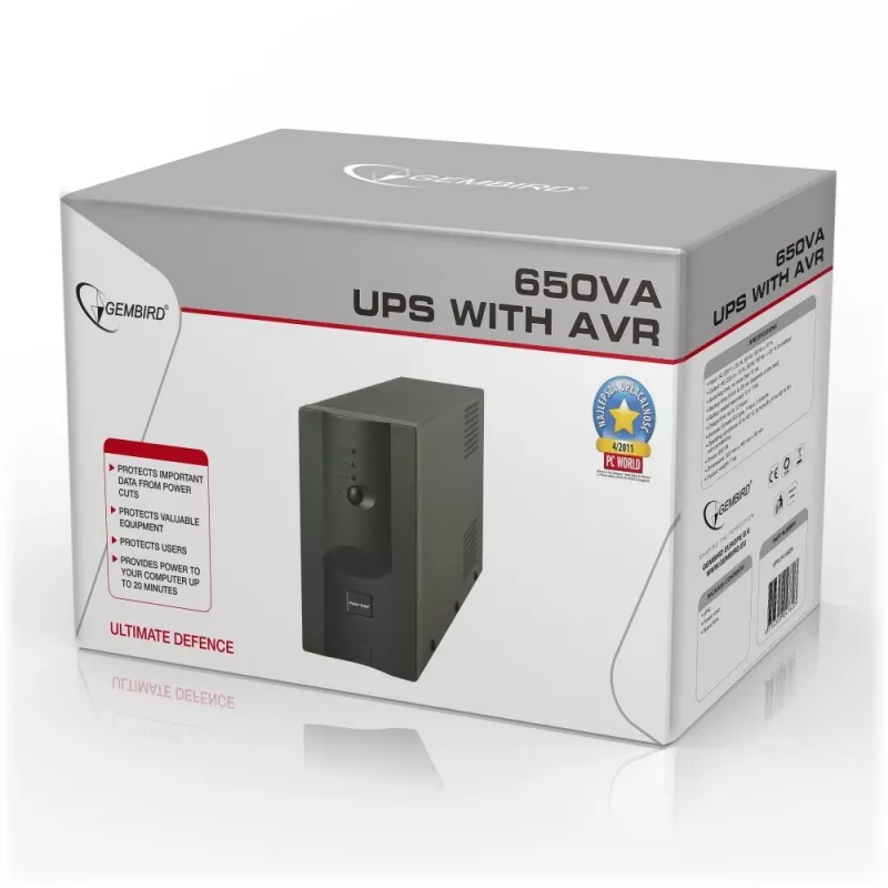 Gembird UPS-PC-652A nepertraukiamo maitinimo šaltinis (UPS) Linijinis-interaktyvus 0,65 kVA 390 W 3 kintamosios srovės lizdai