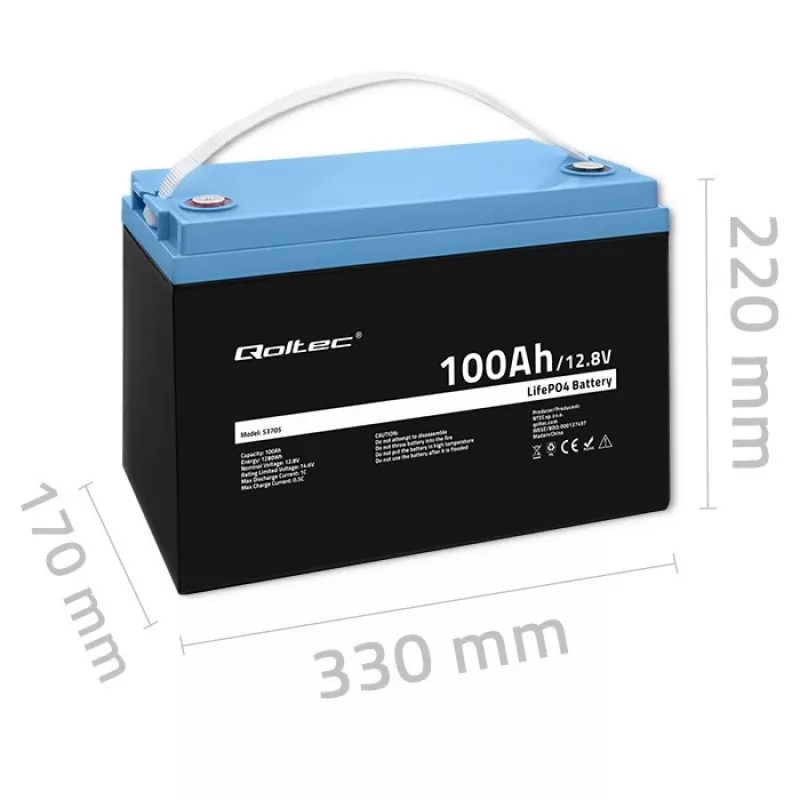 Qoltec 53705 ličio geležies fosfato baterija 100 Ah 12,8 V