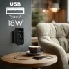 Maitinimo skirstytuvas MACLEAN MCE248 F/B — 3 kintamosios srovės lizdai (1x16A, 2x6A) ir 4 USB prievadai (2xUSB‑A, 2xUSB‑C PD 20W), ES kištukas, juodas