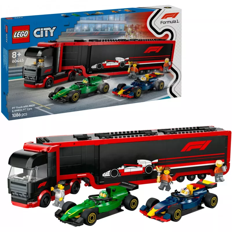 LEGO CITY 60445 F1 - Sunkvežimis su RB20 ir AMR24 F1 automobiliais
