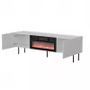TV spintelė cama meble LUCCA 180x40x59 cm, baltas viršus ir rėmas, juodas elektrinis židinys