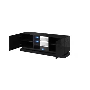 TV spintelė cama meble QIU 160 — MDF juodas blizgesys, 1600×420×570 mm