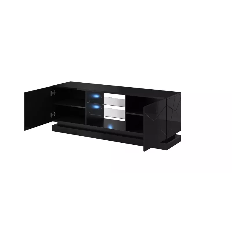 TV spintelė cama meble QIU 160 — MDF juodas blizgesys, 1600×420×570 mm