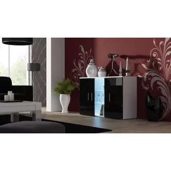 Bordelis Cama Meble SOHO S7 120 cm — 3 durys, 4 lentynos, baltas viršus, juodas blizgesys