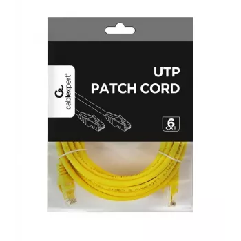 Tinklo kabelis GEMBIRD PP6U-5M/Y — Cat6 U/UTP, RJ-45 į RJ-45, 5 m, geltonas