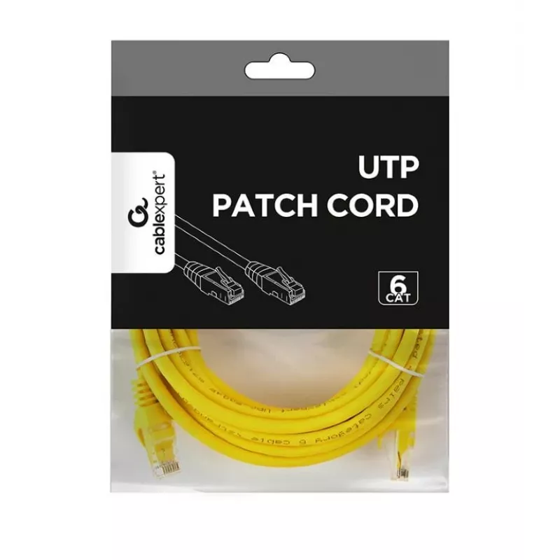 Tinklo kabelis GEMBIRD PP6U-5M/Y — Cat6 U/UTP, RJ-45 į RJ-45, 5 m, geltonas