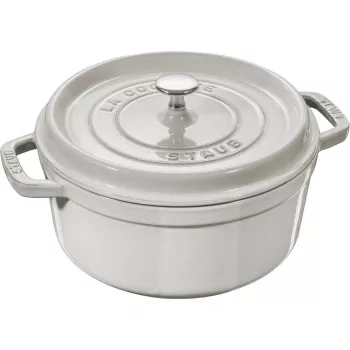 Apvalus ketaus puodas Staub 1,7 l White Truffle, emaliuotas cocotte viryklei ir orkaitei