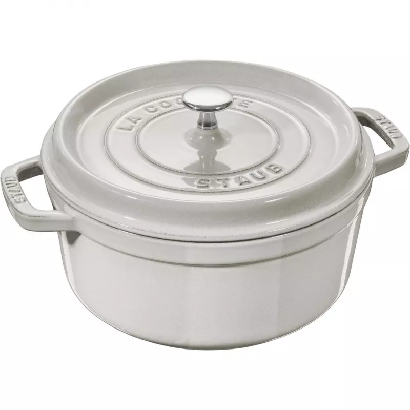 Apvalus ketaus puodas Staub 1,7 l White Truffle, emaliuotas cocotte viryklei ir orkaitei