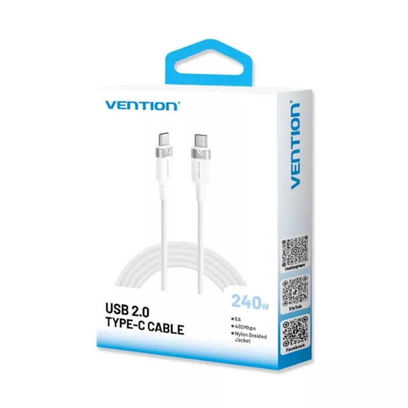 USB-C į C 2.0 Vention PD 3.1 5A 240W 2m baltas laidas