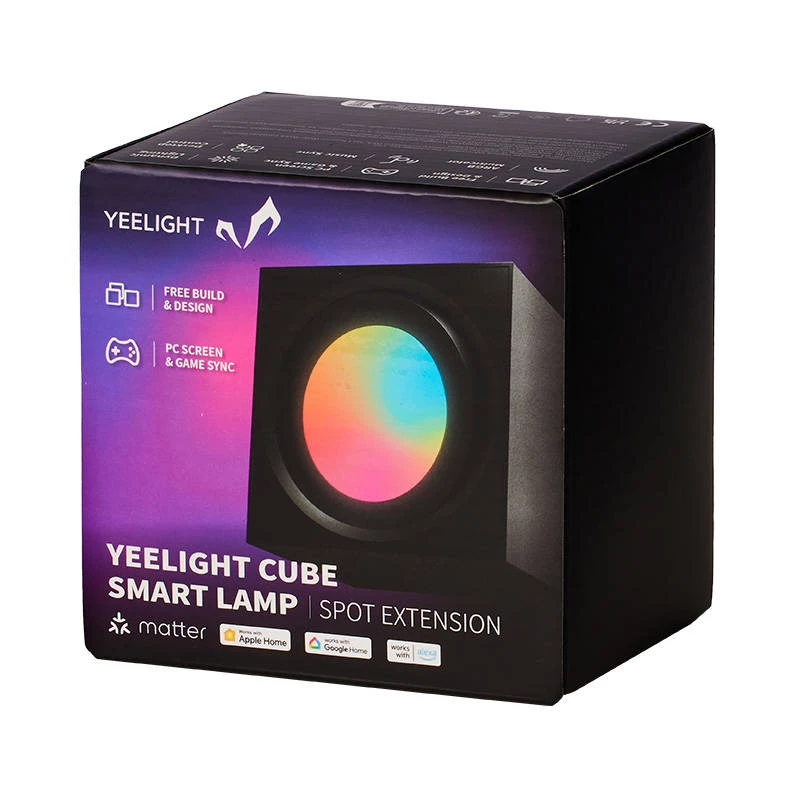 Išmanioji stalo lempa Yeelight Cube — įvairiaspalvė, Wi‑Fi/Bluetooth, 2,4 GHz, Bluetooth 5.0, AC 100–240 V, 1,5 m laidas, juoda
