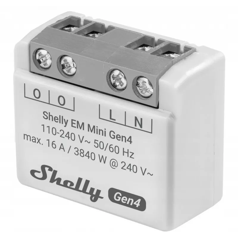 Išmanioji relė „Shelly Relay EM Mini Gen4“ 1 kanalo „Wi‑Fi“, „Matter“, „Zigbee“, „Bluetooth“ 8 A, 110–240 V, energijos matuoklis