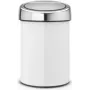 BRABANTIA Touch Bin 3 L balta (model 36 44 88) — maža pedalų neturinti šiukšliadėžė