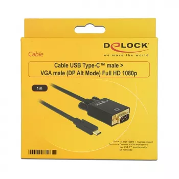 Vaizdo kabelio adapteris DeLOCK 85261 USB Type-C į VGA 1 m juodas