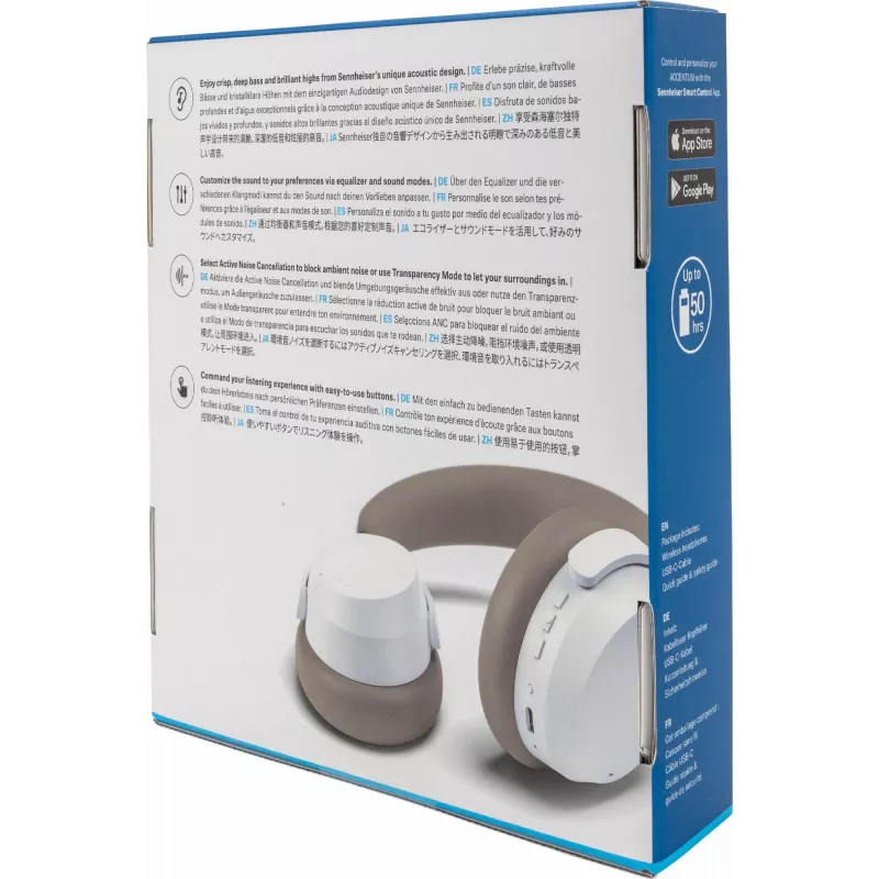 Ausinės Sennheiser ACCENTUM Wireless — Bluetooth 5.2 Class 1, 50 val. baterija, 0,8 Ah, balta, aplink ausis, įmontuotas mikrofonas