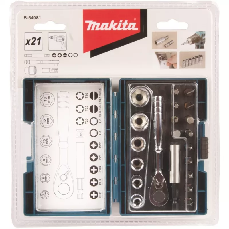 Makita atsuktuvų antgalių ir reketo rinkinys, 21 dalių (B-54081)
