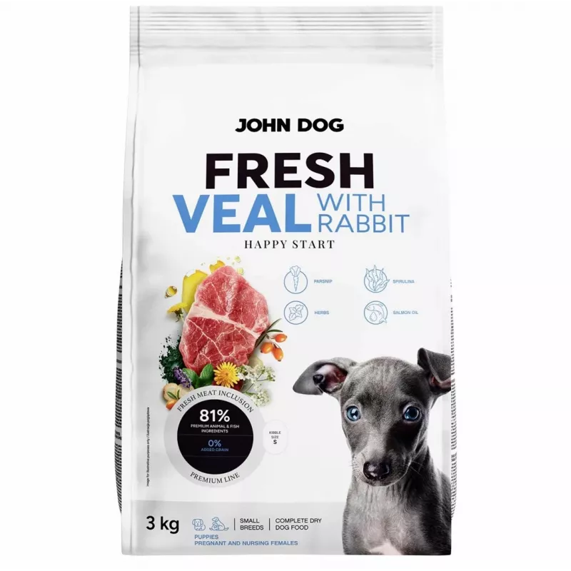 Sausas šunų maistas John Dog Puppy Fresh Veal with Rabbit 3 kg