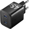 Vention FEFB0-EU 45W patalpų kintamosios srovės greitasis įkroviklis 2× USB-C – išmaniajam telefonui, nešiojamam kompiuteriui, planšetiniam kompiuteriui, išmaniajam laikrodžiui, ausinėms (juodas)